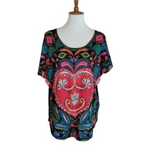Desigual Multi-color and Gem Heart Short Sleeve‎ Top